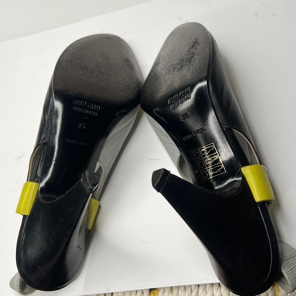 Miu Miu Sz 35 Leather Colorblock Slingback Heels Shoes - Picture 12 of 15